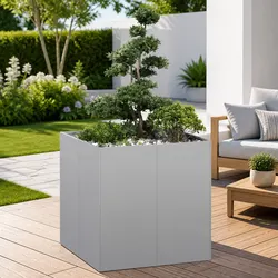 Galvanised Steel Planter - Specs: 80x80x80 cm, Silver