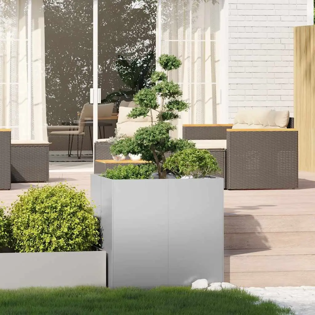 Galvanised Steel Planter 80x80x80 cm Raised Garden Bed Outdoor Flower Box Silver