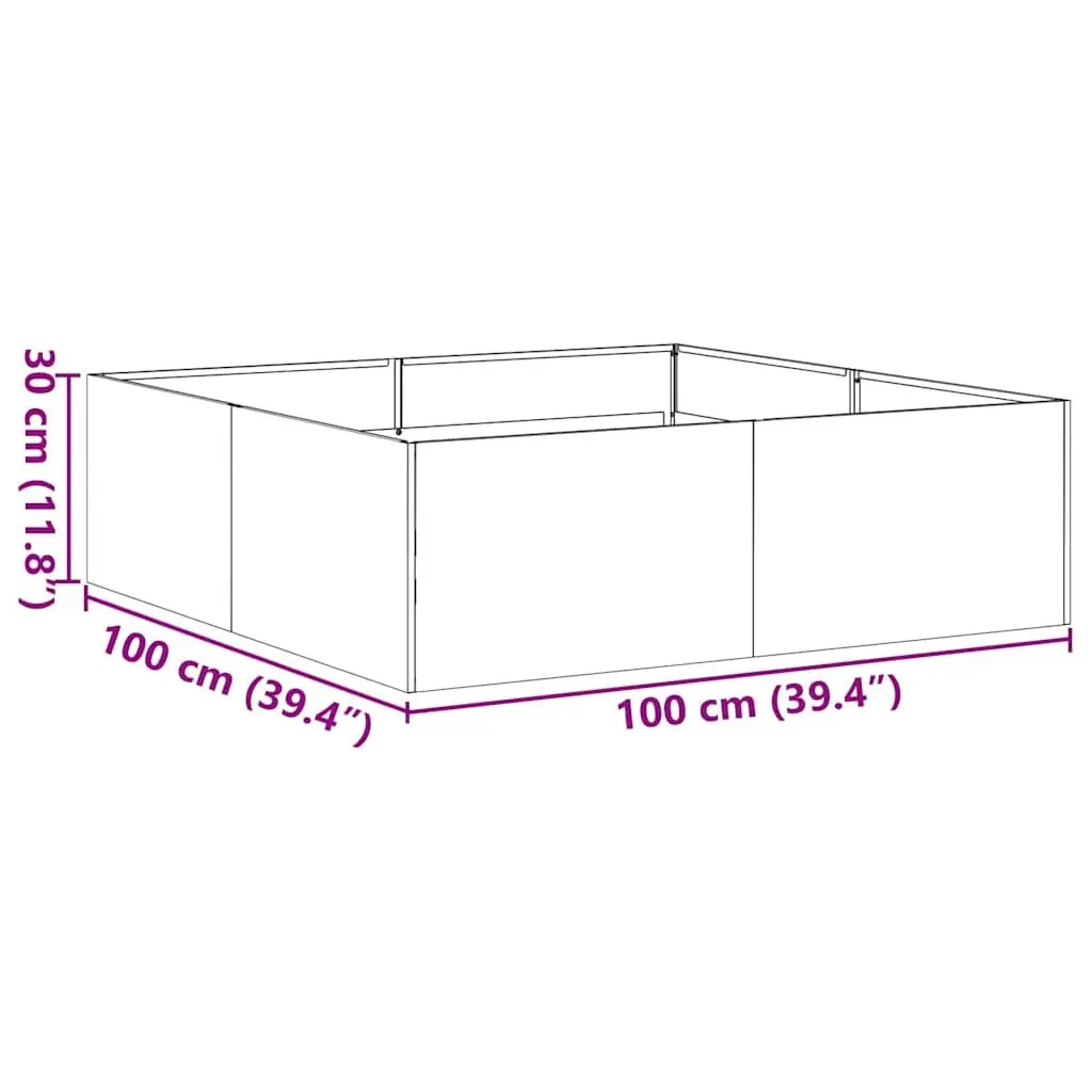Black Steel Planter Box 100x100x30 cm