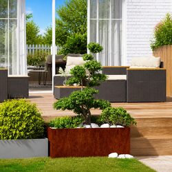 Outdoor Raised Planter Box 100x100x40cm in Weathering Steel