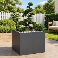 Anthracite Steel Raised Planter Box with Open-Bottom Design