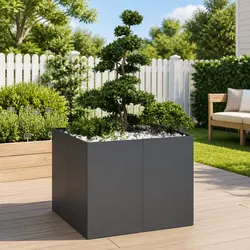 Anthracite Steel Raised Planter Box with Open-Bottom Design