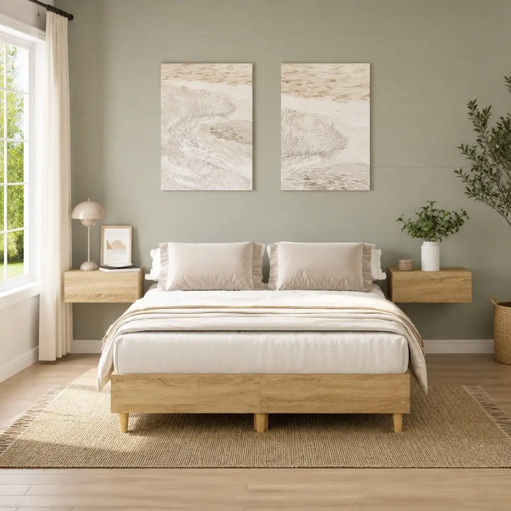 135x190 cm Brown Bed Frame with Slatted Base