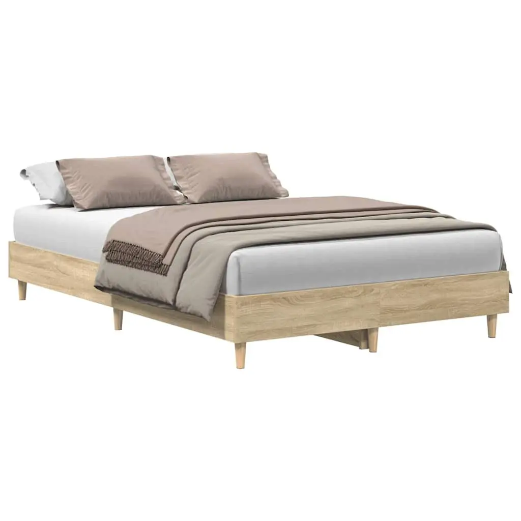 135x190 cm Brown Bed Frame with Slatted Base