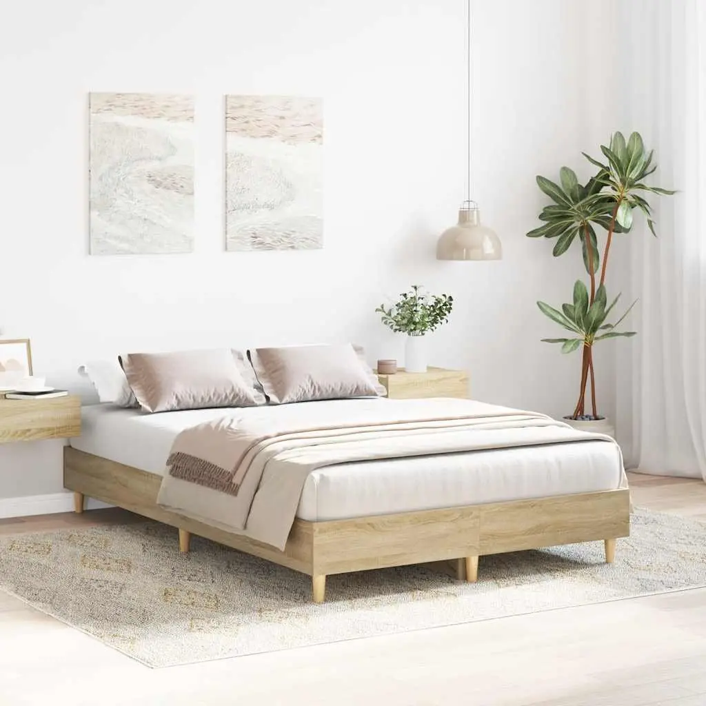 135x190 cm Brown Bed Frame with Slatted Base