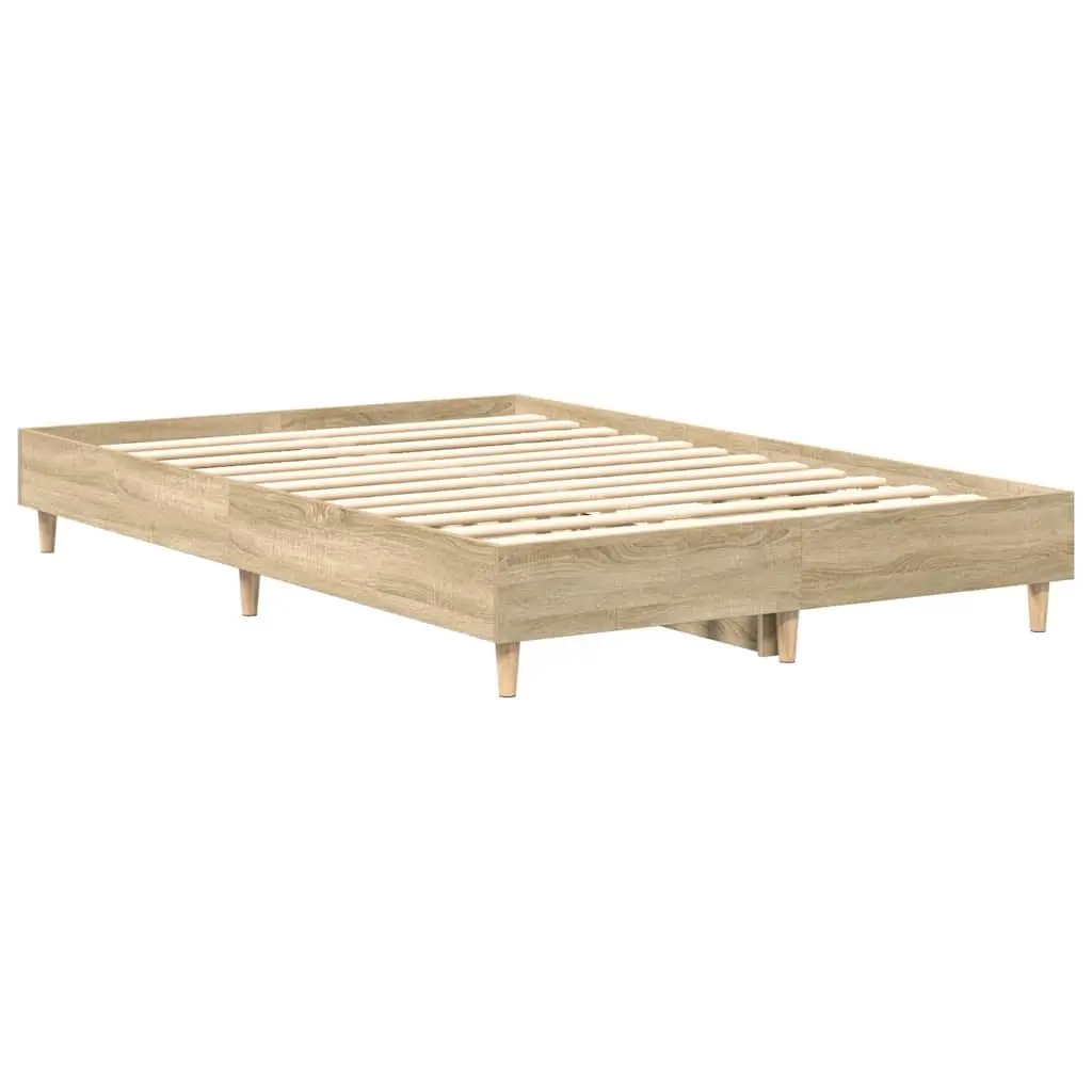 135x190 cm Brown Bed Frame with Slatted Base