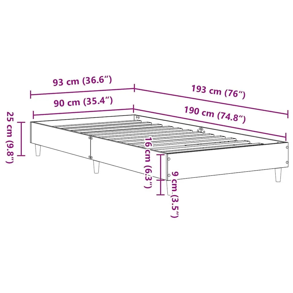 Sonoma Oak Bed Frame 90x190 cm, Engineered Wood