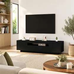 Black Engineered Wood TV Cabinet, Dimensions 160x35x40cm