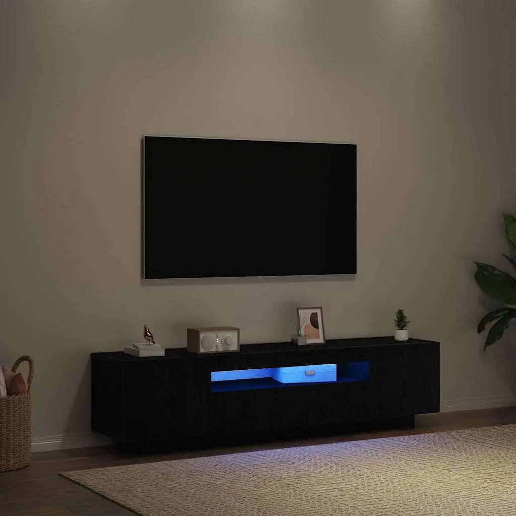 TV Cabinet Black Modern Living Room Storage Unit Engineered Wood 160x35x40cm