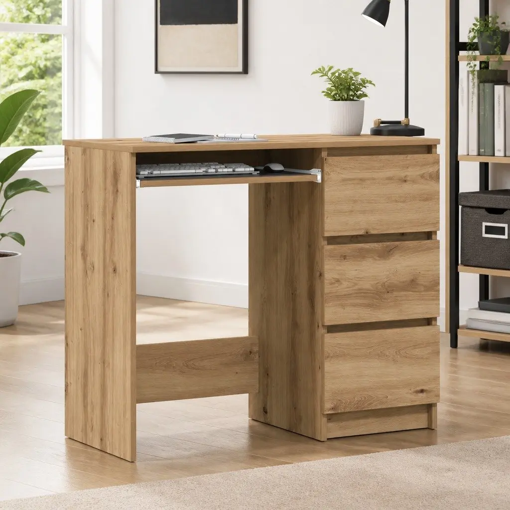 Office Desk for Study 90x45x76cm with 3 Drawers Engineered Wood Brown