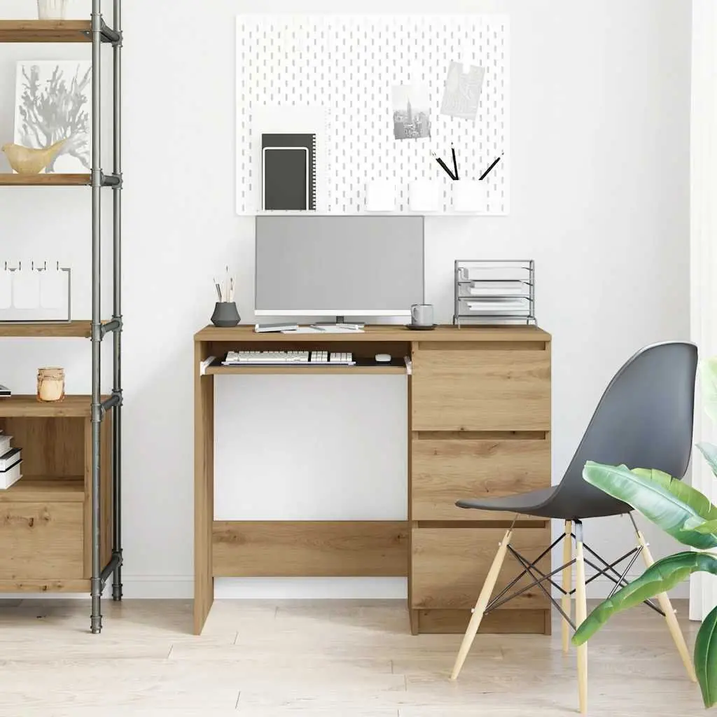 Office Desk for Study 90x45x76cm with 3 Drawers Engineered Wood Brown