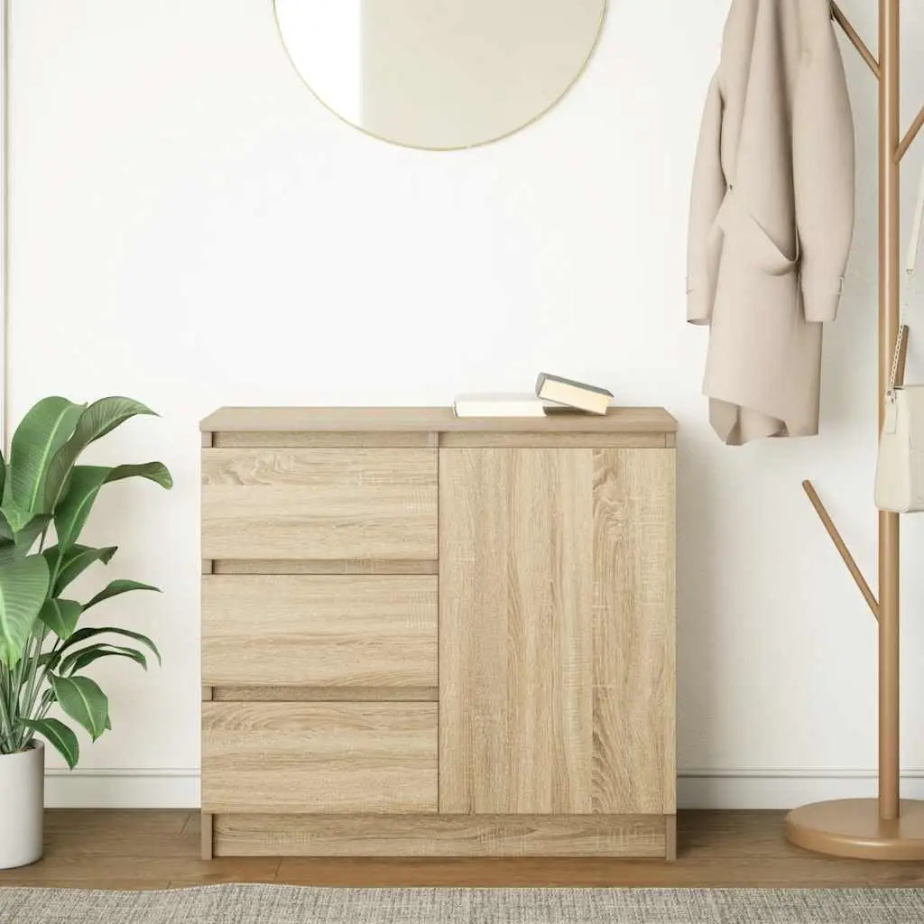 Sideboard Brown Storage Cabinet Engineered Wood Buffet Door Drawers Organisation
