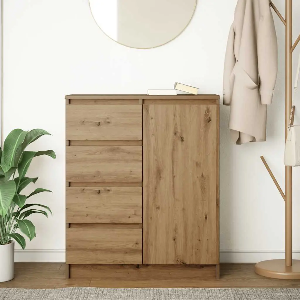 Sideboard with Drawers and Door Brown Storage Cabinet Engineered Wood Furniture