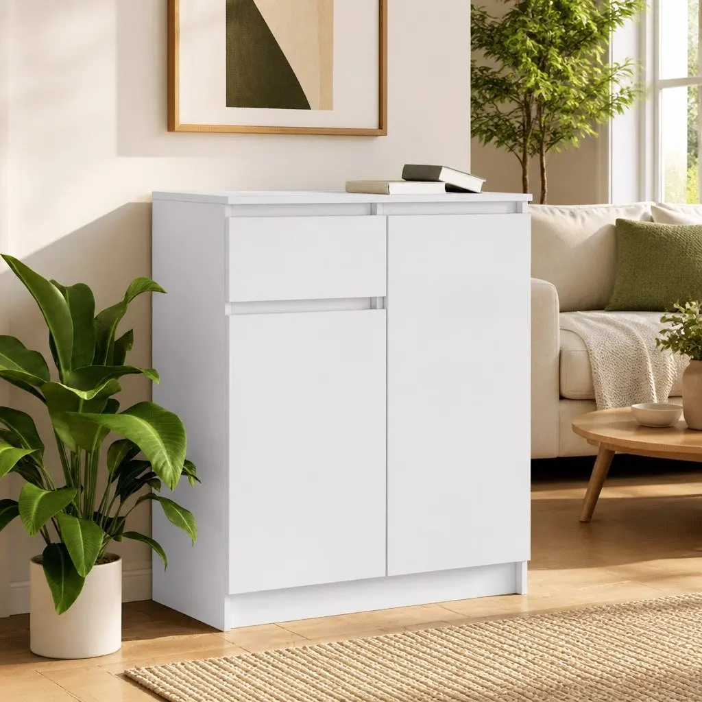 Sideboard Storage Cabinet for Living Room Dining Area Home Office White Engineered Wood 71W x 35D x 84H cm