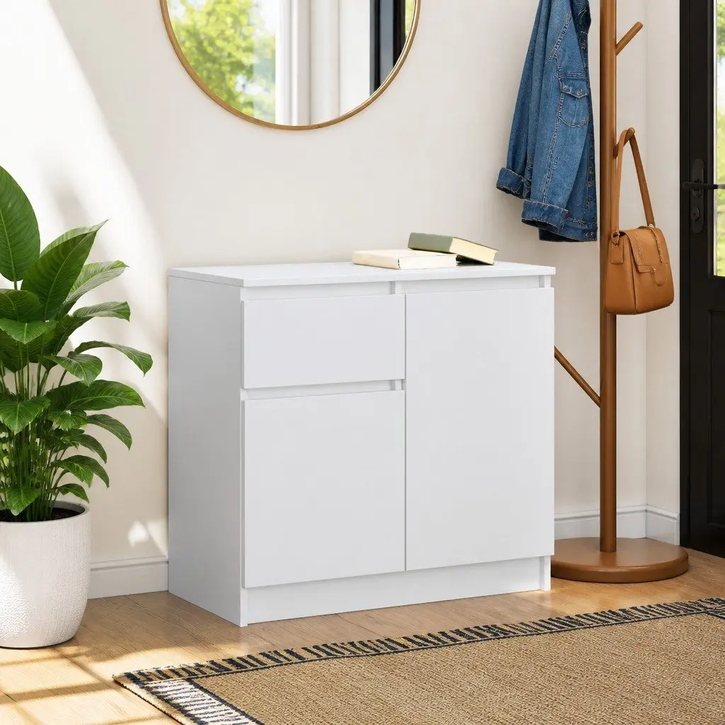 White Sideboard Storage Cabinet for Living Room Dining Area Home Office 71W x 35D x 65H cm Engineered Wood