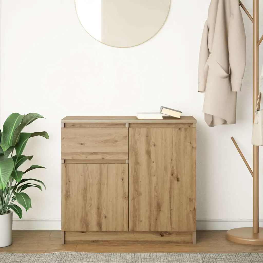 Sideboard with Drawer Brown Engineered Wood Storage Cabinet Buffet Organiser