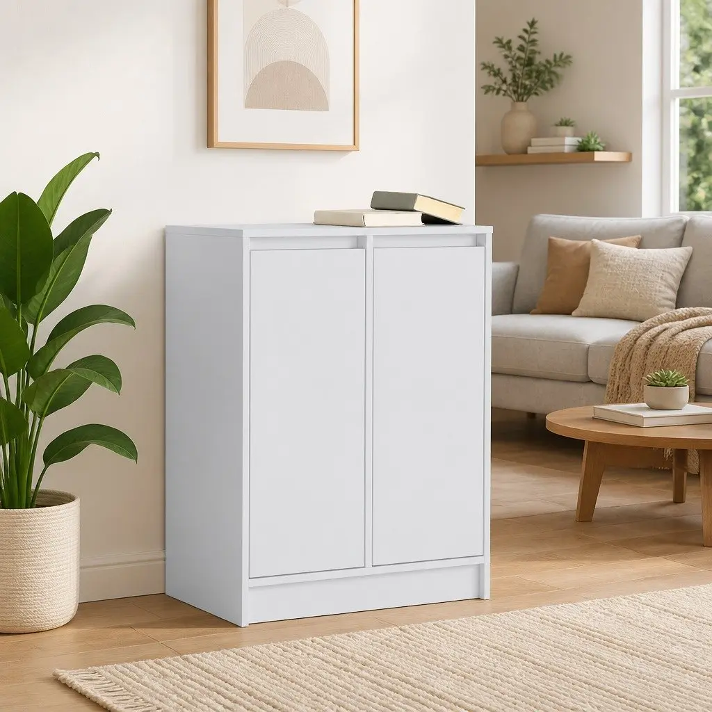 Sideboard Storage Cabinet White Engineered Wood Buffet Cupboard Bedroom Entryway 57L x 34W x 76H cm