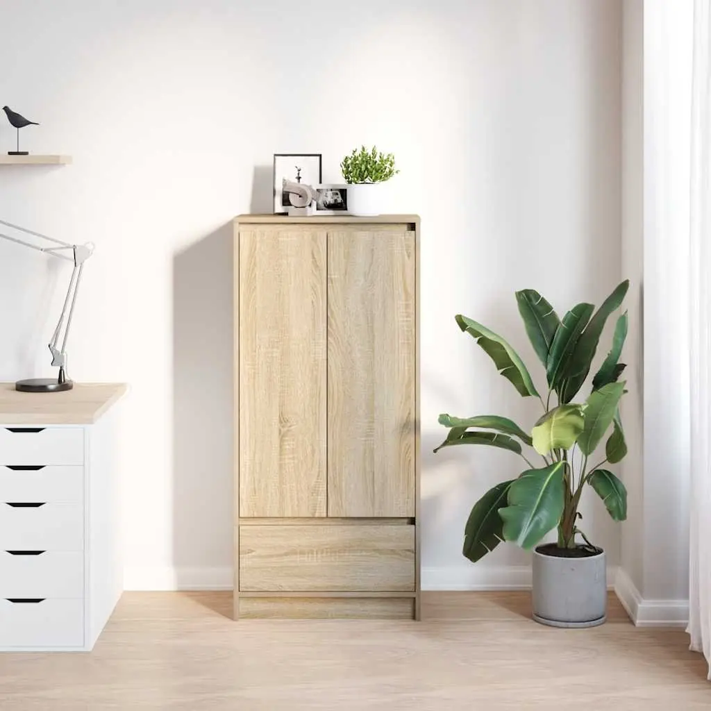 Storage Cabinet for Living Room Dining Area Home Office Brown Engineered Wood 55.5 W x 34 D x 119.5 H cm