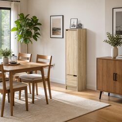Brown Highboard Storage Cabinet with Engineered Wood Build