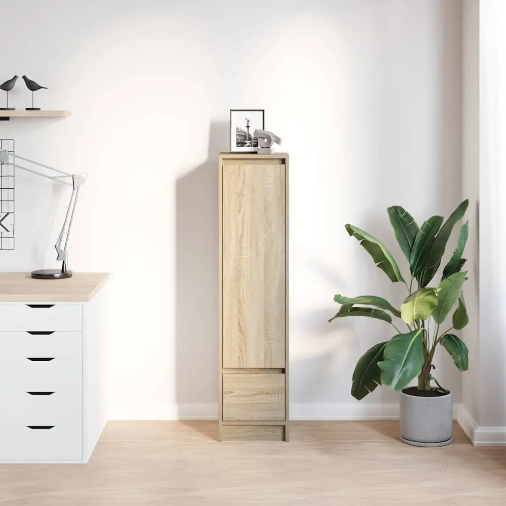 Brown Highboard Storage Cabinet with Engineered Wood Build