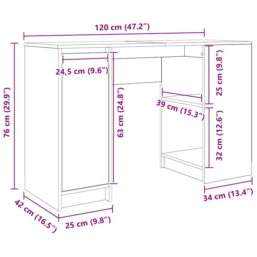 Desk Secretary Workstation Office White Writing Storage Engineered Wood