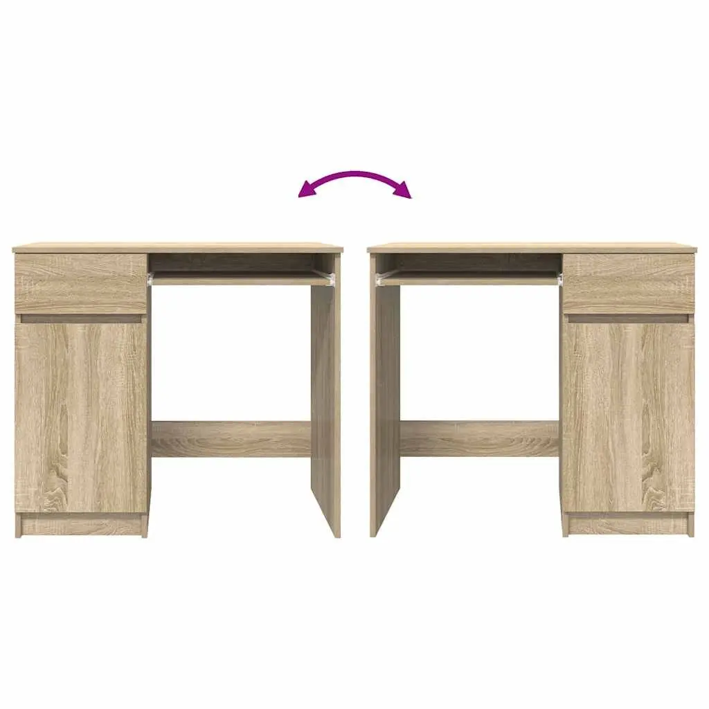 Office Desk with Storage Door Drawer Shelf Brown Engineered Wood 86x49x76cm
