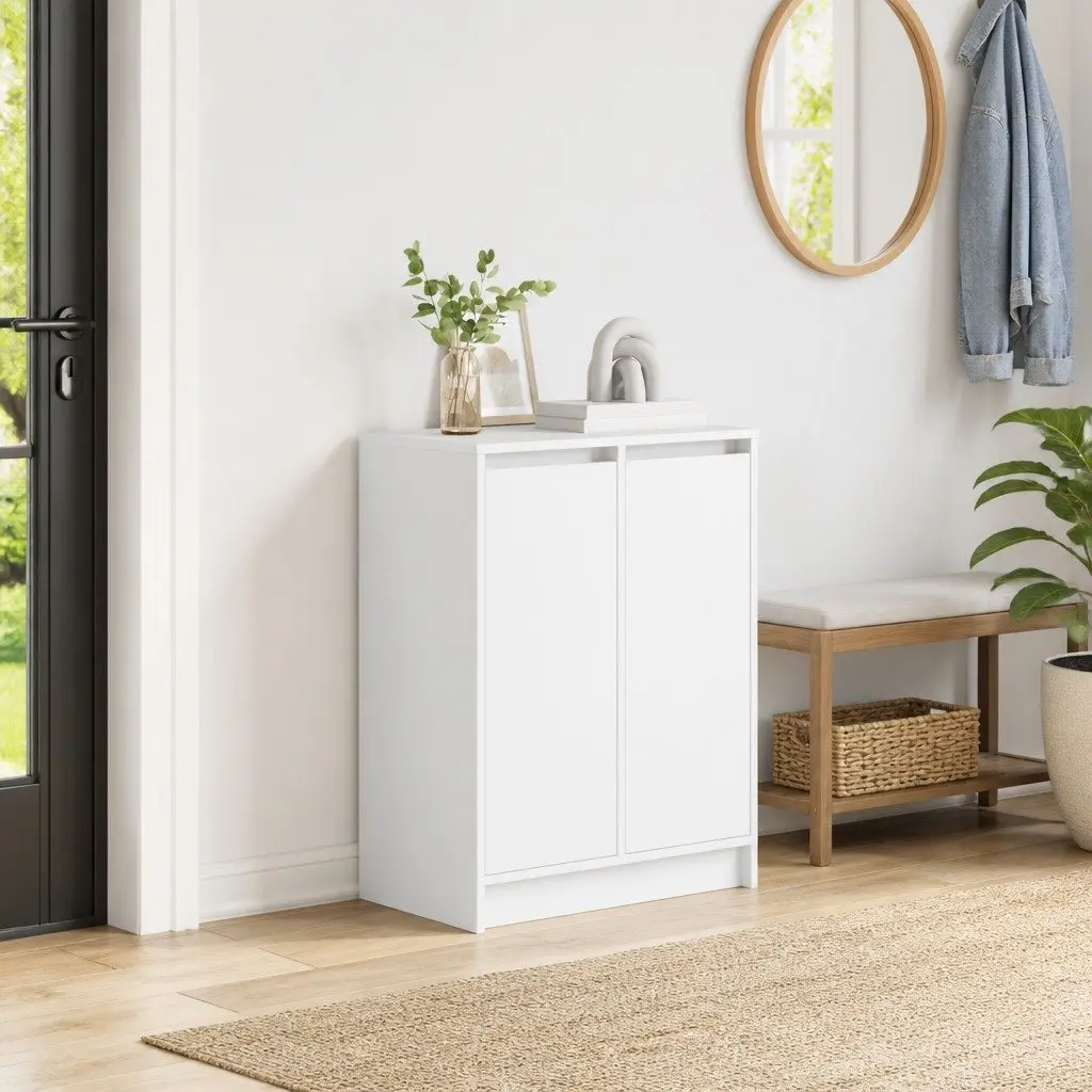 Shoe Cabinet White Storage Organiser Engineered Wood 57x34x76cm