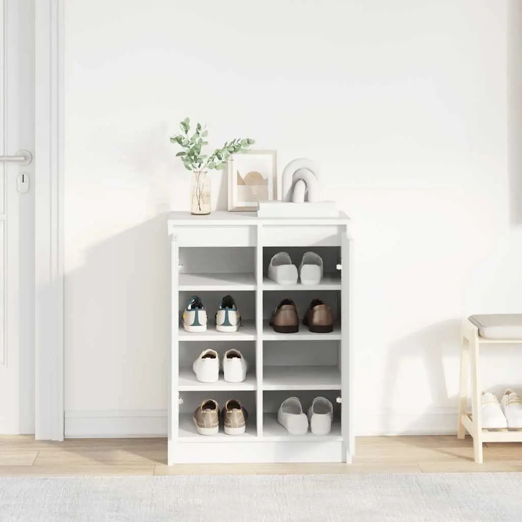 Shoe Cabinet White Storage Organiser Engineered Wood 57x34x76cm