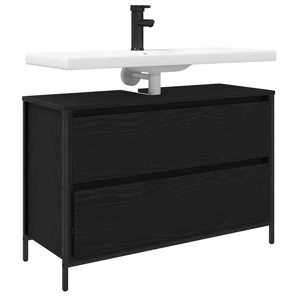Bathroom Vanity Unit Basin Cabinet with Drawers Storage Black Oak 90x34.5x60cm