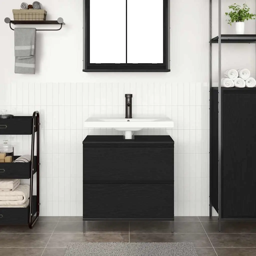 Bathroom Vanity Cabinet Storage Unit Black Oak 60x34.5x60cm