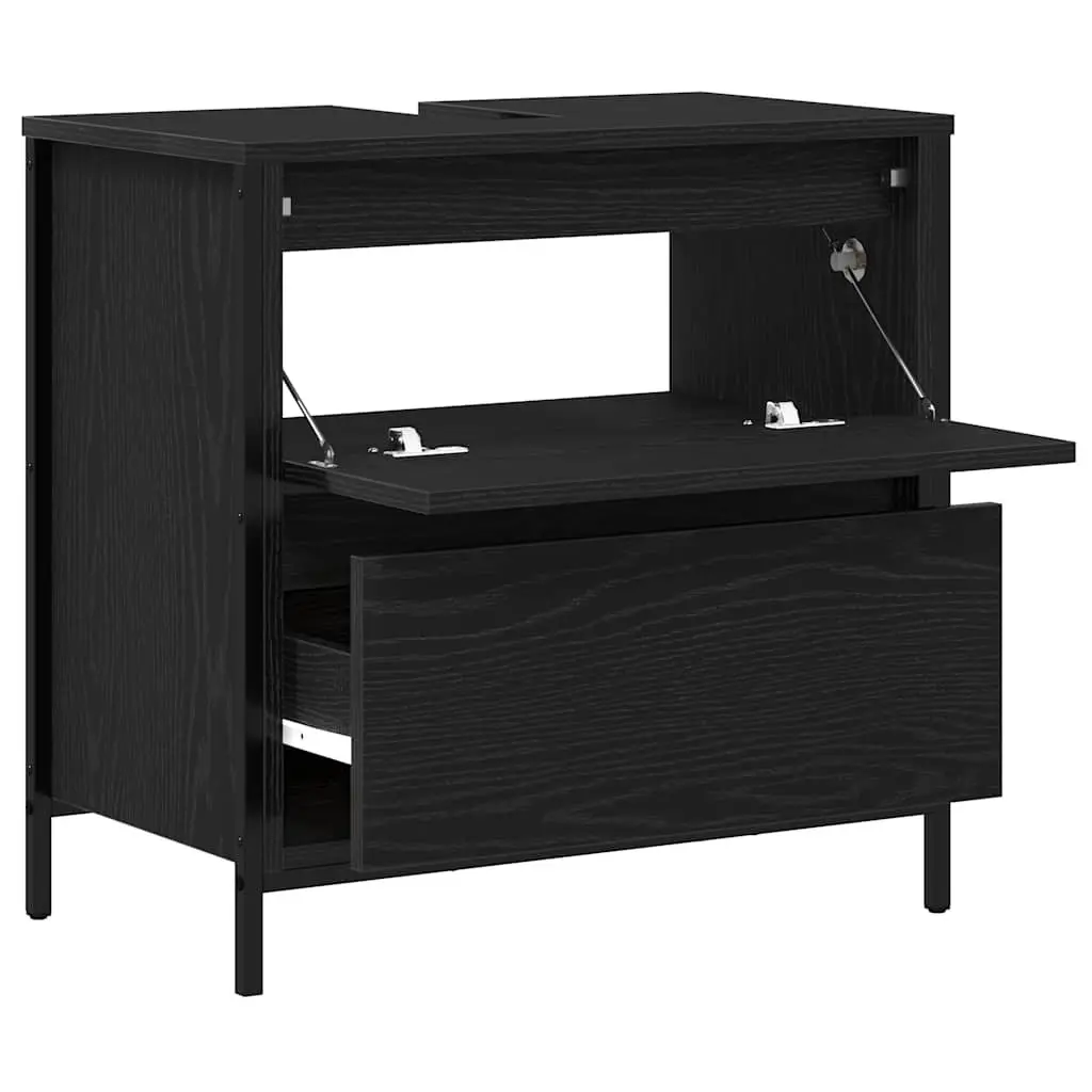 Bathroom Vanity Cabinet Storage Unit Black Oak 60x34.5x60cm