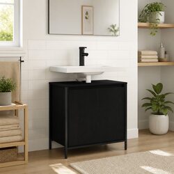 Bathroom Vanity Basin Cabinet Black 60cm Storage Sink Unit Compartments