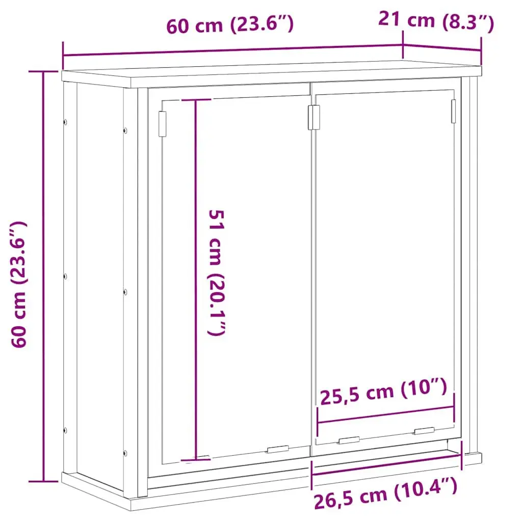 Bathroom Wall Cabinet with Mirror Black Oak 60x21x60cm Storage Vanity Unit