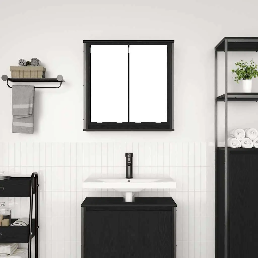 Bathroom Wall Cabinet with Mirror Black Oak 60x21x60cm Storage Vanity Unit