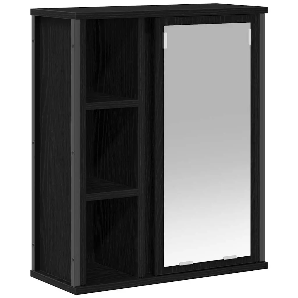 Bathroom Wall Cabinet with Mirror Black Oak 50W x 21D x 60H cm