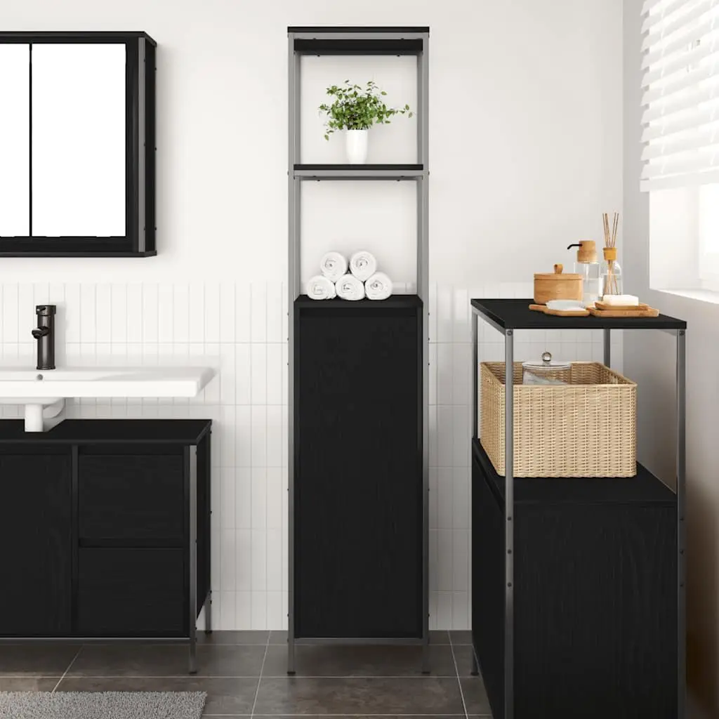 Bathroom Vanity Cabinet Black Oak Storage Shelves Door Organiser 36x35x165cm