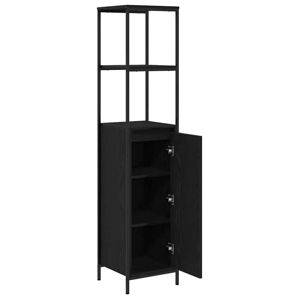 Bathroom Vanity Cabinet Black Oak Storage Shelves Door Organiser 36x35x165cm
