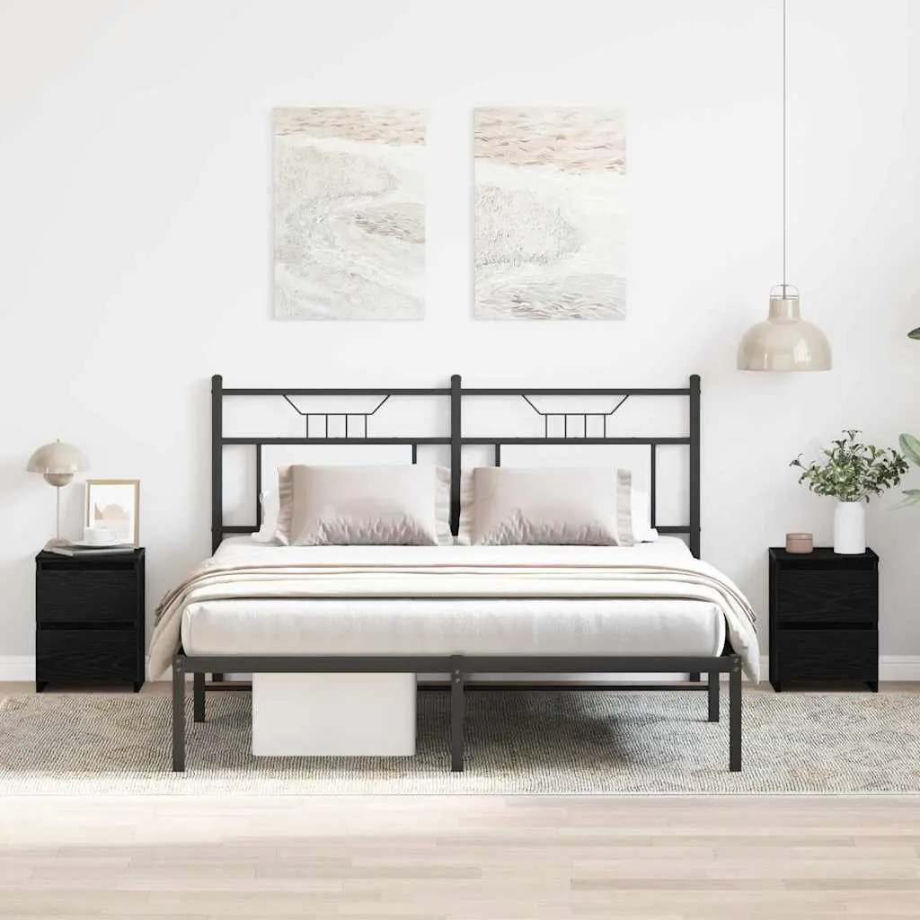 Bedside Cabinet 2 Pieces Black Bedroom Nightstand Storage Drawer Side Table