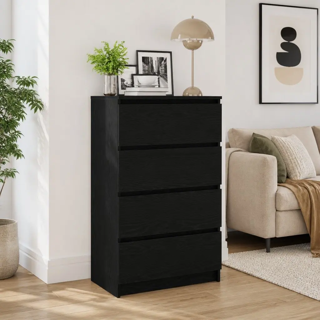 Sideboard Black Oak for Dining Room Bedroom Bathroom Kitchen 60x35x98.5cm Engineered Wood Cabinet Storage Buffet