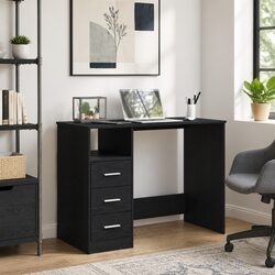 Office Desk with Drawers: 102x50x76cm Black Oak
