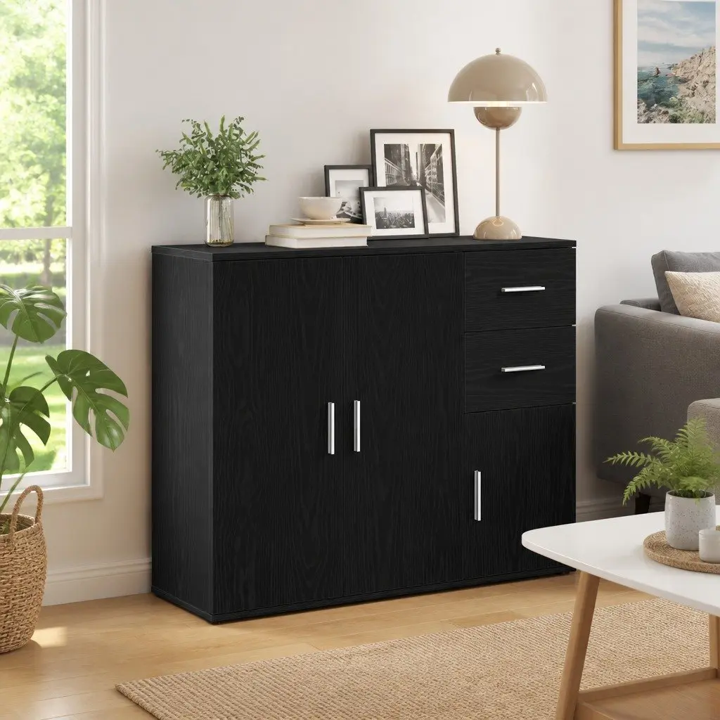 Sideboard Storage Cabinet Black Oak 91x29.5x75 cm Home Furniture