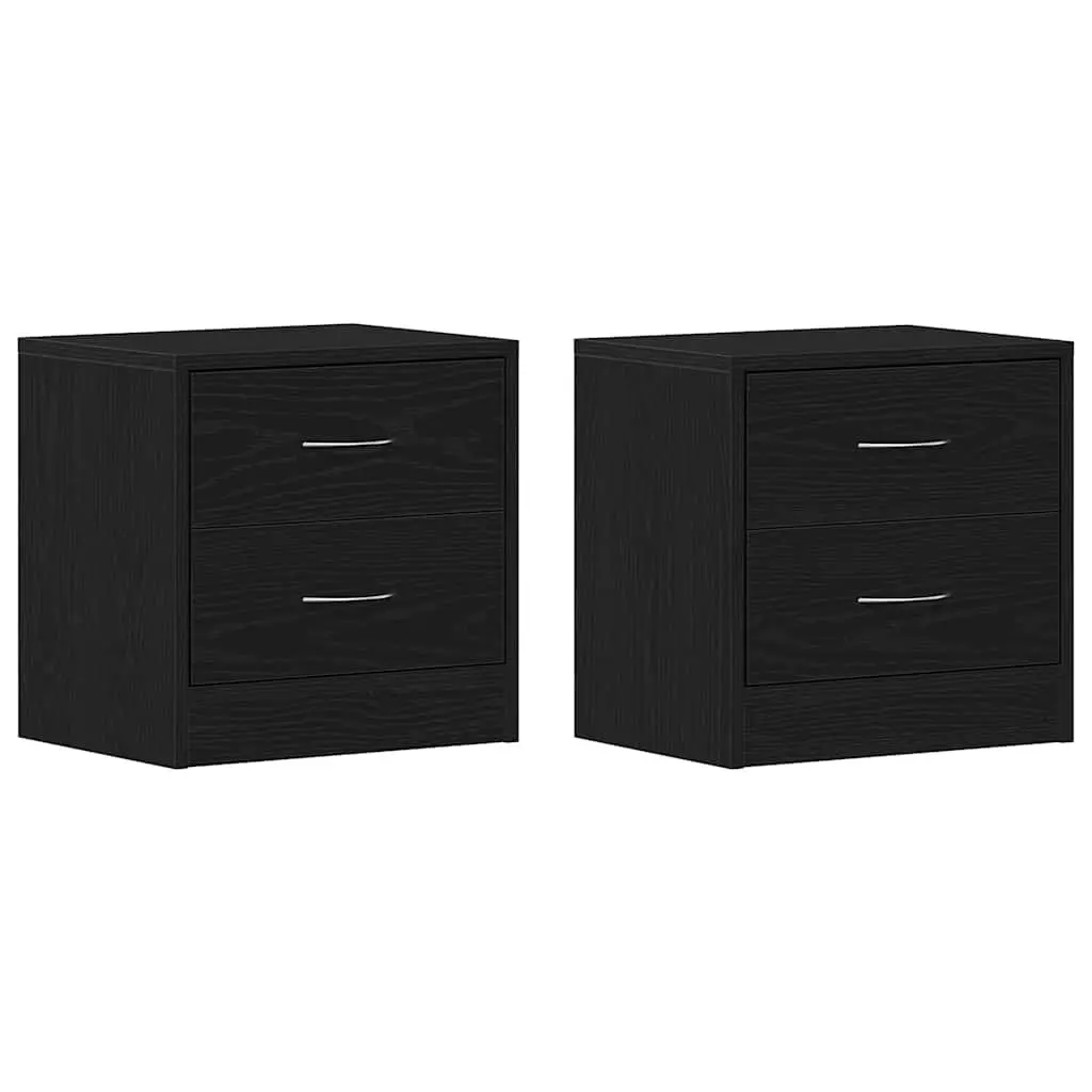 Bedside Table Black Oak 40x30x40 cm Nightstand with 2 Drawers