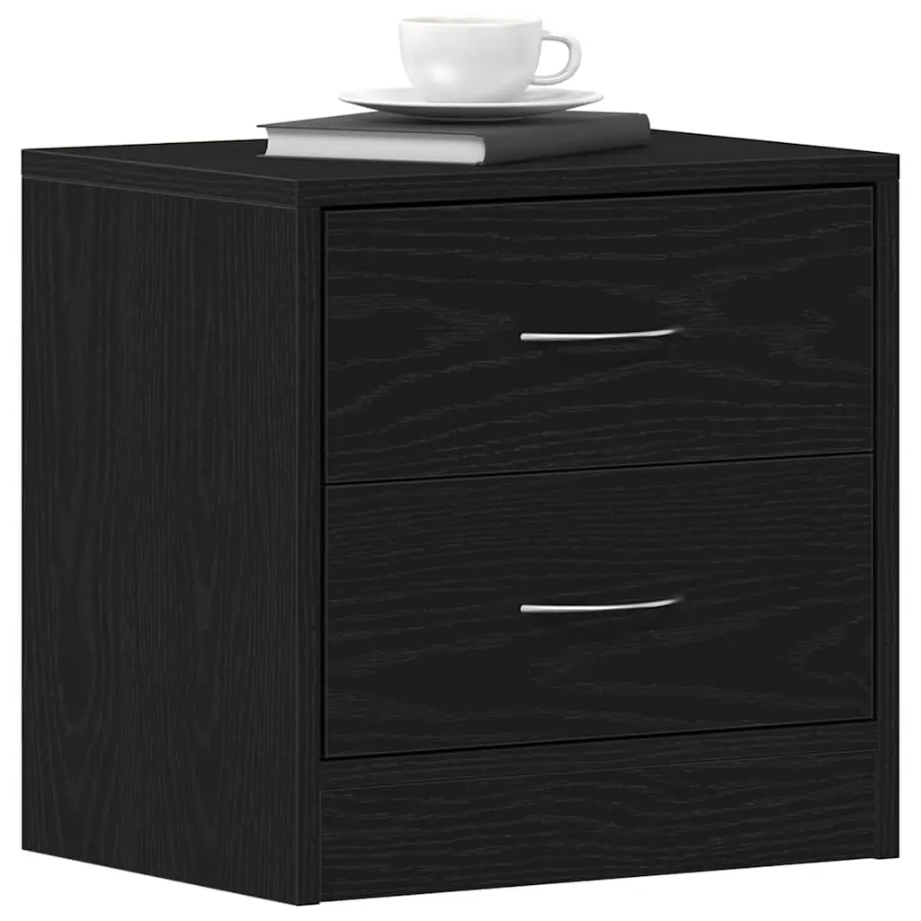 Bedside Table Black Oak 40x30x40 cm Nightstand with 2 Drawers