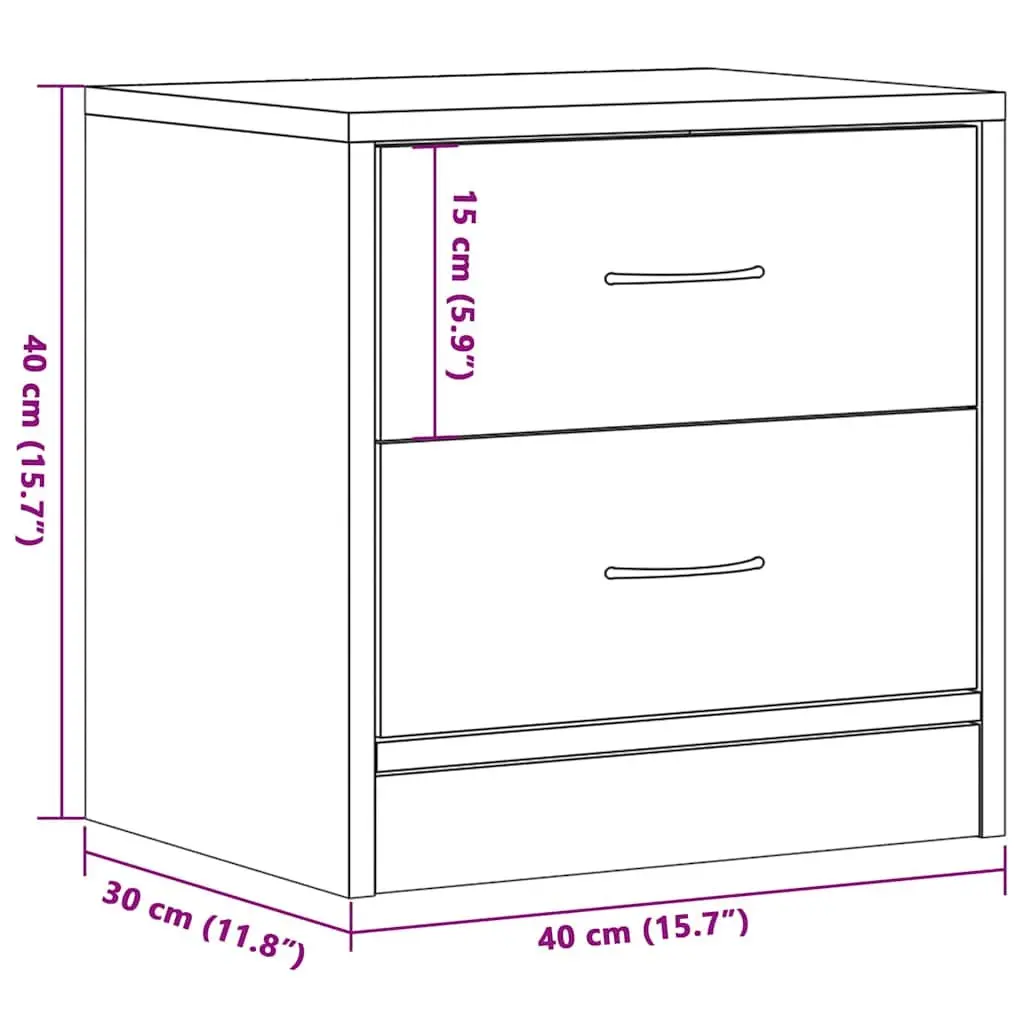 Bedside Table Black Oak 40x30x40 cm Nightstand with 2 Drawers
