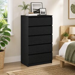 Black Oak Drawer Cabinet: 60x36x103 cm with 5 Drawers