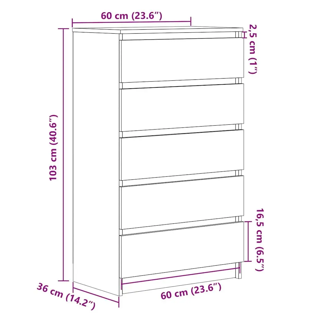 Drawer Cabinet Black Oak 60x36x103 cm Storage Chest 5 Drawers