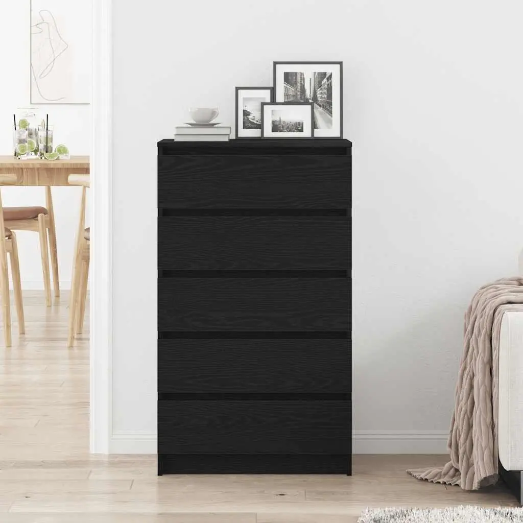 Drawer Cabinet Black Oak 60x36x103 cm Storage Chest 5 Drawers