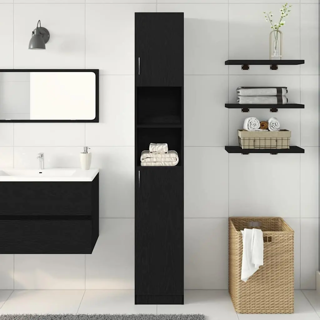 Bathroom Cabinet Black Engineered Wood Storage Organizer 32x25.5x190 cm