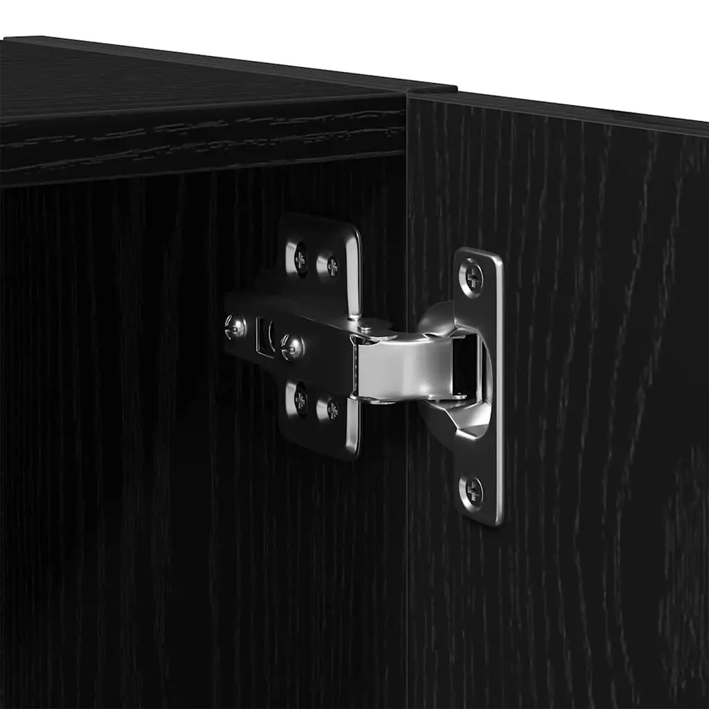Bathroom Cabinet Black Engineered Wood Storage Organizer 32x25.5x190 cm