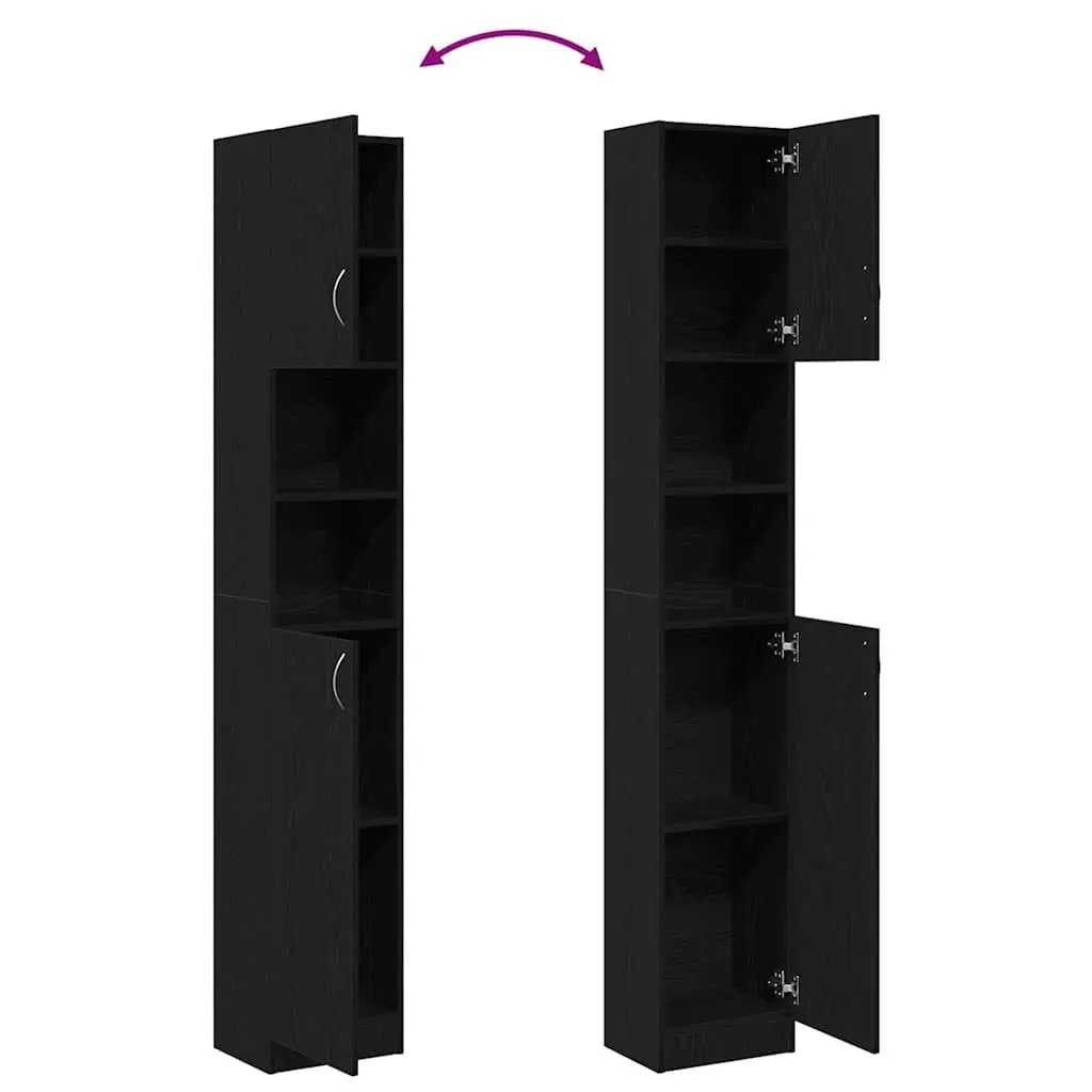 Bathroom Cabinet Black Engineered Wood Storage Organizer 32x25.5x190 cm